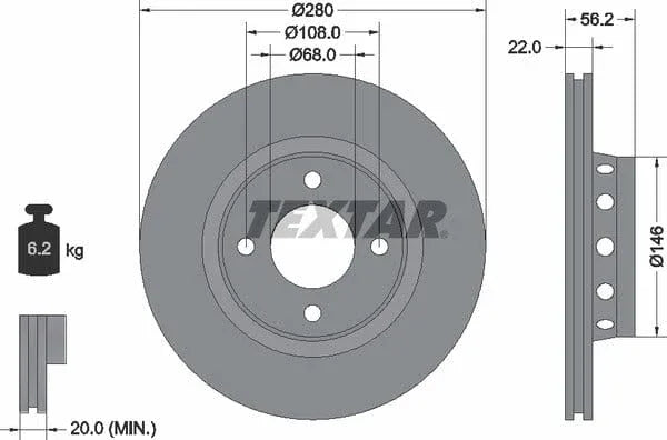 Textar Front Brake Disc Vented 92060600 280mm - image 4