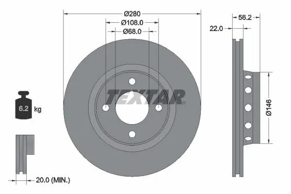 Textar Front Brake Disc Vented 92060600 280mm - image 3