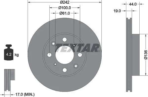 Textar Front Brake Disc Vented 92060700 242mm - image 4