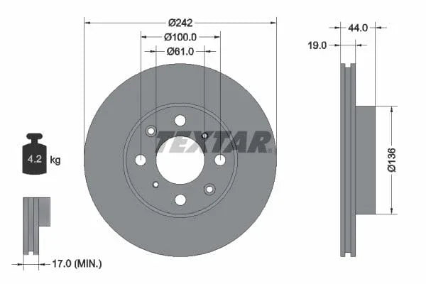 Textar Front Brake Disc Vented 92060700 242mm - image 3