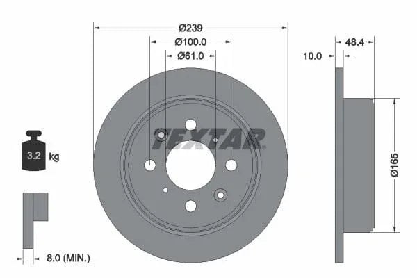 Textar Rear Brake Disc Solid 92060800 239mm - image 3
