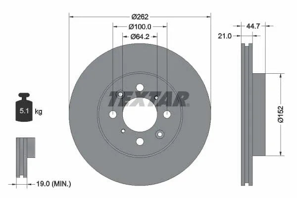 Textar Front Coated Brake Disc Pro Vented 92060903 262mm - image 3