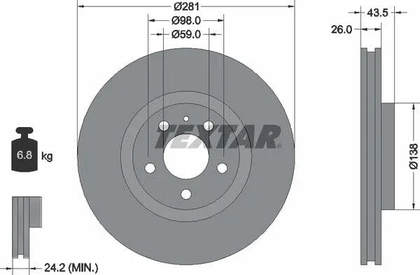 Textar Front Brake Disc Vented 92061000 281mm - image 4