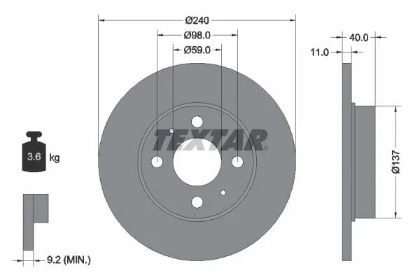 Textar Rear Brake Disc Pro Solid 92061103 240mm - image 3