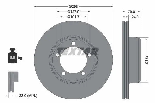 Textar Front Brake Disc Vented 92061300 298mm - image 3