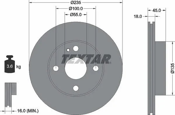 Textar Front Brake Disc Vented 92061500 235mm - image 4