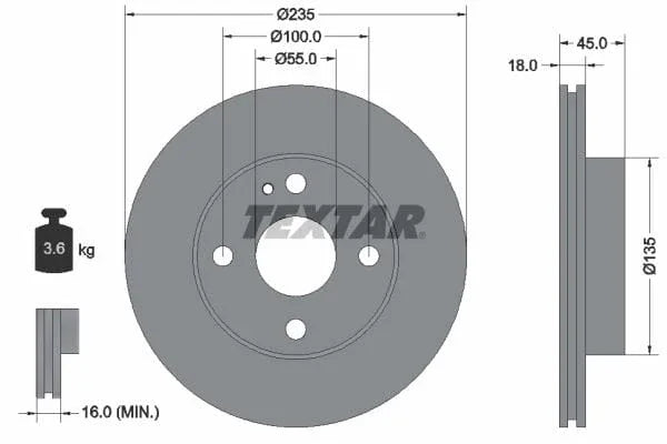 Textar Front Brake Disc Vented 92061500 235mm - image 3