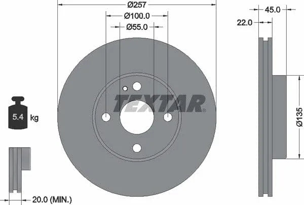 Textar Front Brake Disc Vented 92061600 257mm - image 4