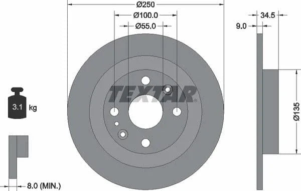 Textar Rear Brake Disc Solid 92061700 250mm - image 4