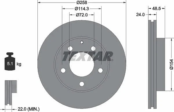 Textar Front Brake Disc Vented 92062000 258mm - image 4