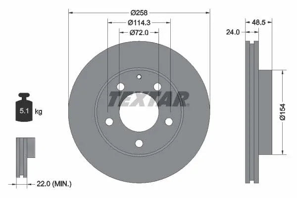 Textar Front Brake Disc Vented 92062000 258mm - image 3