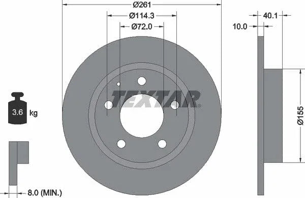 Textar Rear Brake Disc Solid 92062100 261mm - image 4