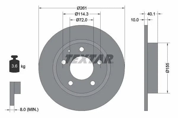 Textar Rear Brake Disc Solid 92062100 261mm - image 3