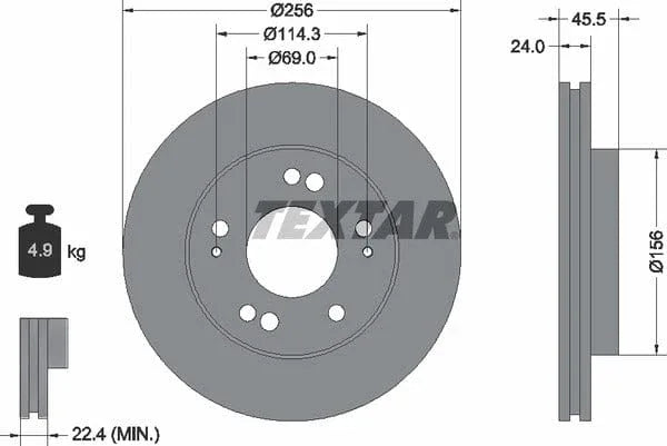 Textar Front Brake Disc Vented 92063000 256mm - image 4