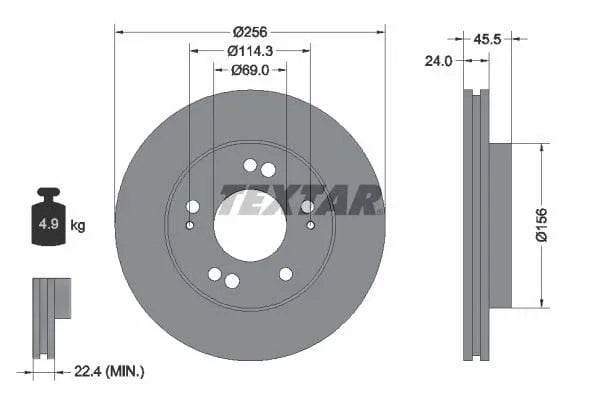 Textar Front Brake Disc Vented 92063000 256mm - image 3