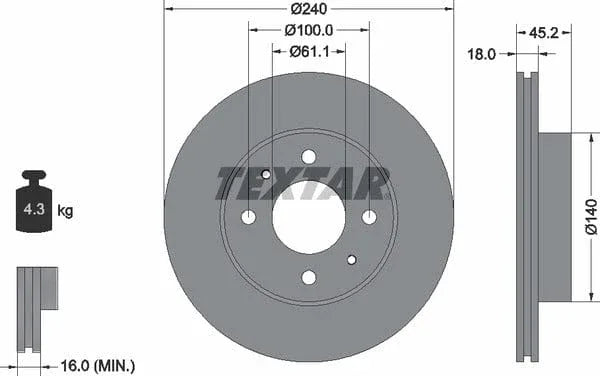 Textar Front Brake Disc Vented 92063200 240mm - image 4