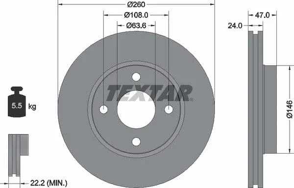 Textar Front Coated Brake Disc Pro Vented 92063503 260mm - image 4