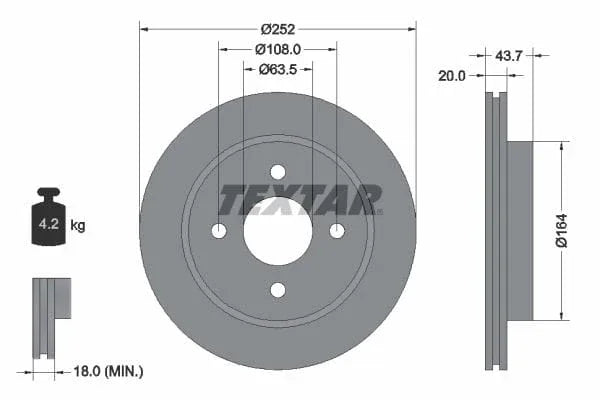 Textar Rear Brake Disc Pro Vented 92063603 252mm - image 3