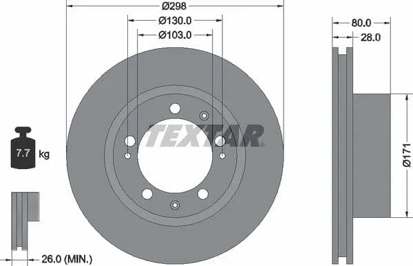 Textar Front Coated High-Carbon Brake Disc Pro+ Vented 92064607 298mm - image 4