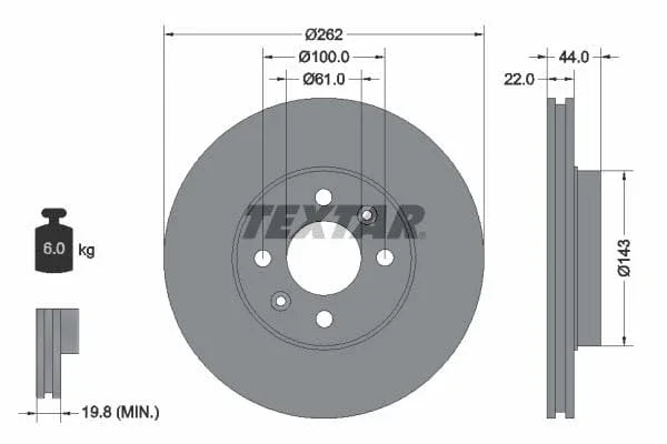 Textar Front Coated Brake Disc Pro Vented 92064803 262mm - image 3
