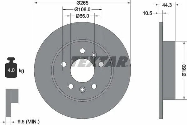 Textar Rear Brake Disc Solid 92065100 265mm - image 4