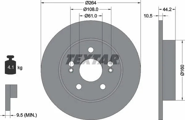 Textar Rear Brake Disc Solid 92065300 264mm - image 4