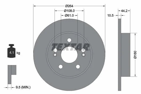 Textar Rear Brake Disc Solid 92065300 264mm - image 3