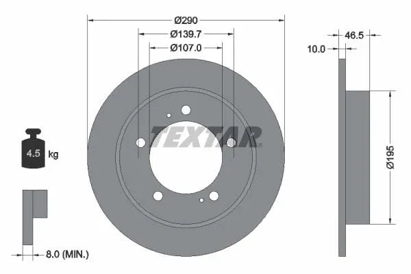 Textar Front Coated Brake Disc Pro Solid 92066003 290mm - image 3