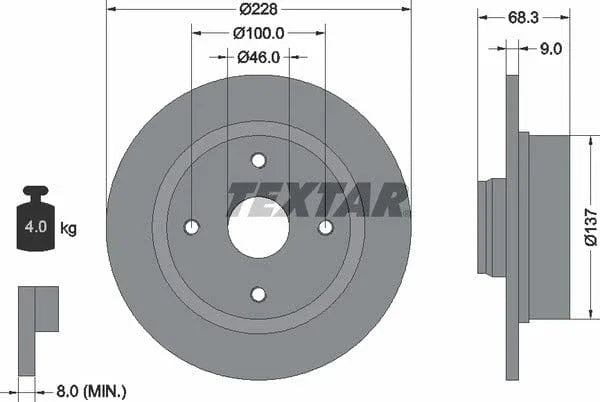 Textar Rear Brake Disc Solid 92066100 228mm - image 4