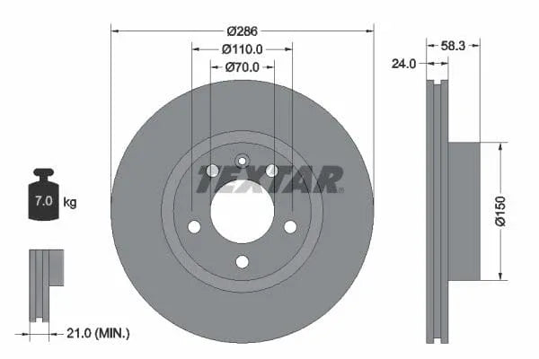 Textar Front Coated Brake Disc Pro Vented 92066903 286mm - image 3