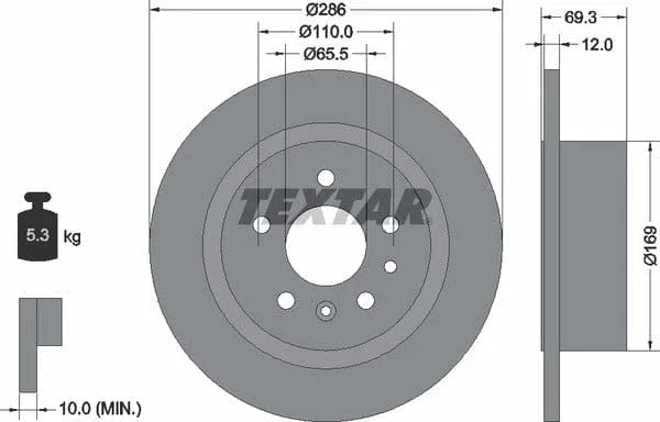 Textar Rear Brake Disc Pro Solid 92067003 286mm - image 4