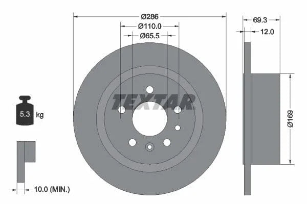 Textar Rear Brake Disc Pro Solid 92067003 286mm - image 3