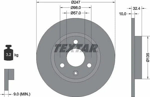 Textar Front Brake Disc Solid 92067300 247mm - image 4