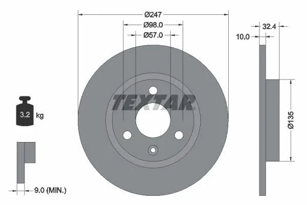 Textar Front Brake Disc Solid 92067300 247mm - image 3