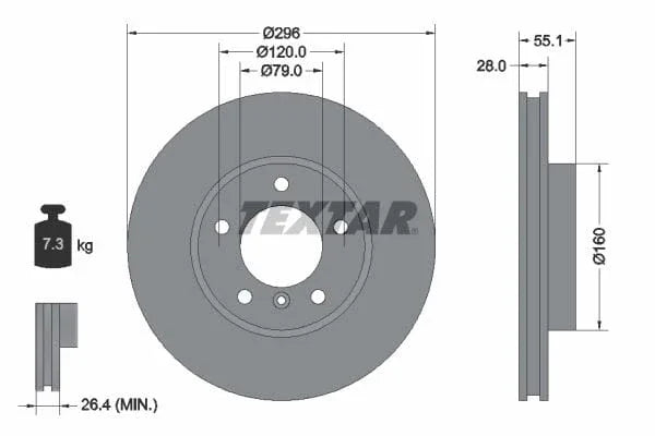 Textar Front Brake Disc Vented 92067400 296mm - image 3