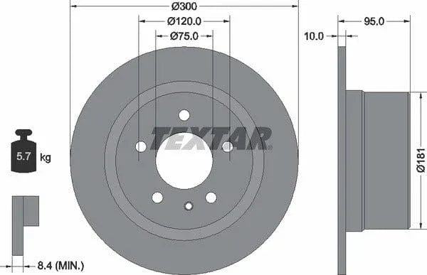Textar Rear Brake Disc Solid 92067500 300mm - image 4
