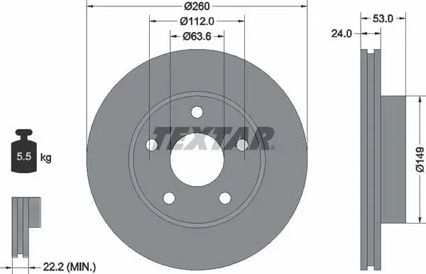Textar Front Brake Disc Vented 92067700 260mm - image 4