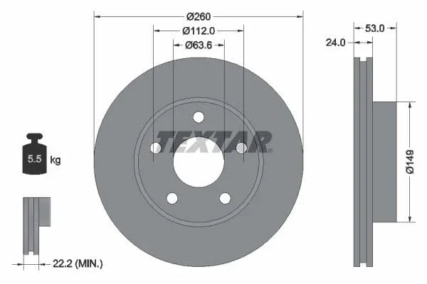 Textar Front Brake Disc Vented 92067700 260mm - image 3