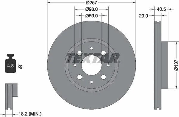 Textar Front Coated Brake Disc Pro Vented 92068503 257mm - image 4