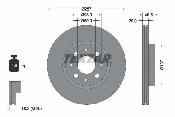 Textar Front Coated Brake Disc Pro Vented 92068503 257mm - image 3