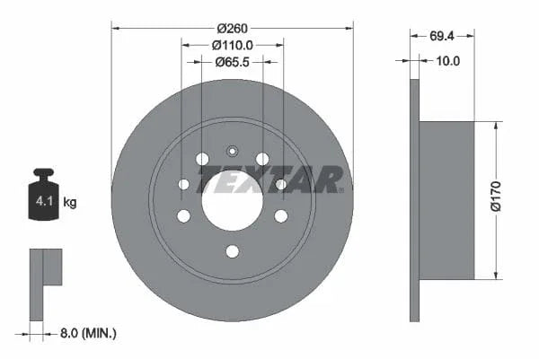 Textar Rear Brake Disc Solid 92068800 260mm - image 3