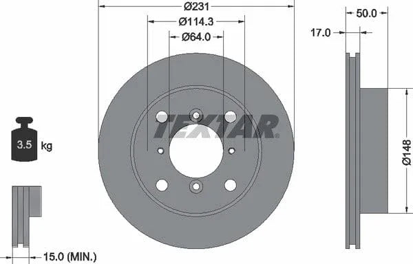 Textar Front Brake Disc Vented 92069000 231mm - image 4