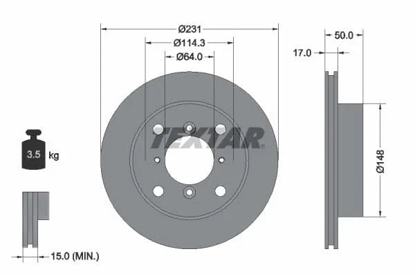 Textar Front Brake Disc Vented 92069000 231mm - image 3
