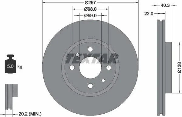 Textar Front Coated Brake Disc Pro Vented 92069603 257mm - image 4