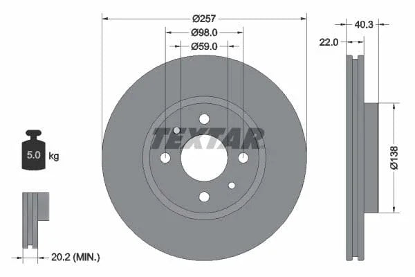 Textar Front Coated Brake Disc Pro Vented 92069603 257mm - image 3