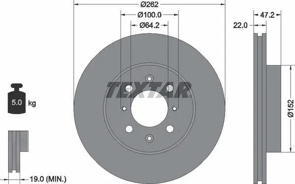 Textar Front Brake Disc Vented 92070600 262mm - image 4