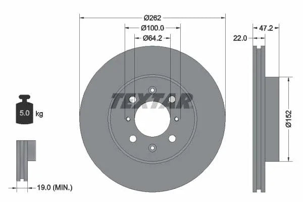 Textar Front Brake Disc Vented 92070600 262mm - image 3