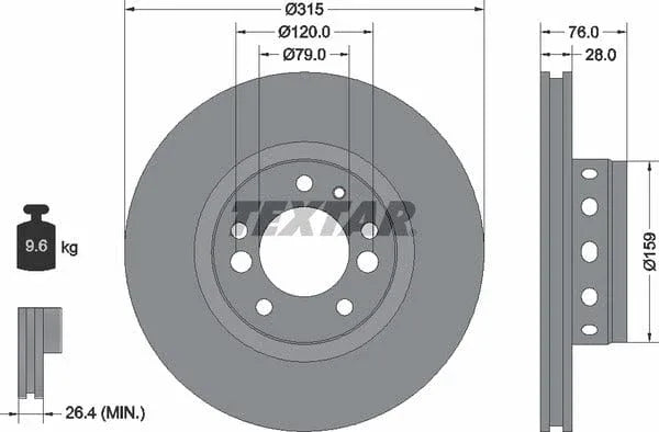 Textar Front Brake Disc Vented 92070900 315mm - image 4