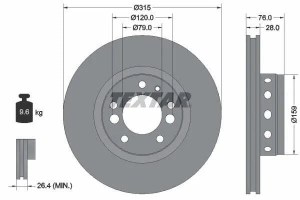 Textar Front Brake Disc Vented 92070900 315mm - image 3