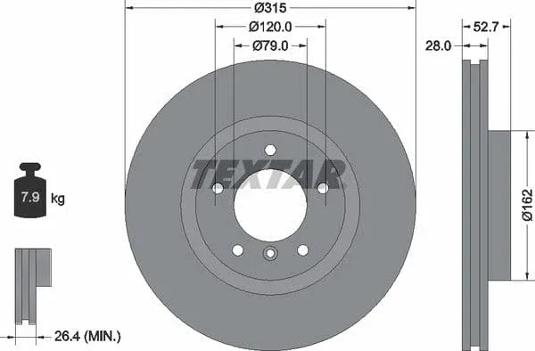Textar Front Coated Brake Disc Pro Vented 92071103 315mm - image 4